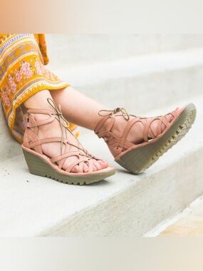 Fly London Yuke Strappy Wedge Sandals Rose Color size 40 (9-9.5)